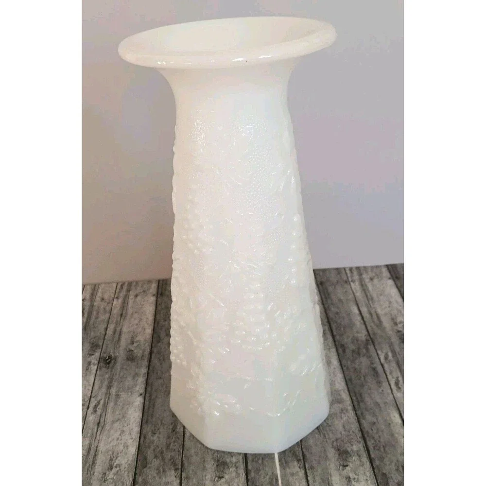 Vintage Milk Glass Paneled Grape Footed Vase 10